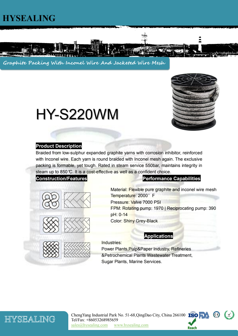 Flexible Expanded Pure Graphite Packing Rope with Inconel Wire